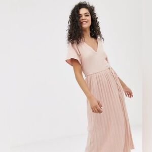 ASOS Blush Pink Pleated Skirt Midi Dress 🩷